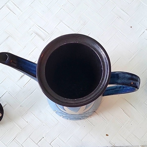 Sheesh Design Tall Coffee Tea Pot Ceramic 10" Tall Blue White Black - Picture 6 of 10